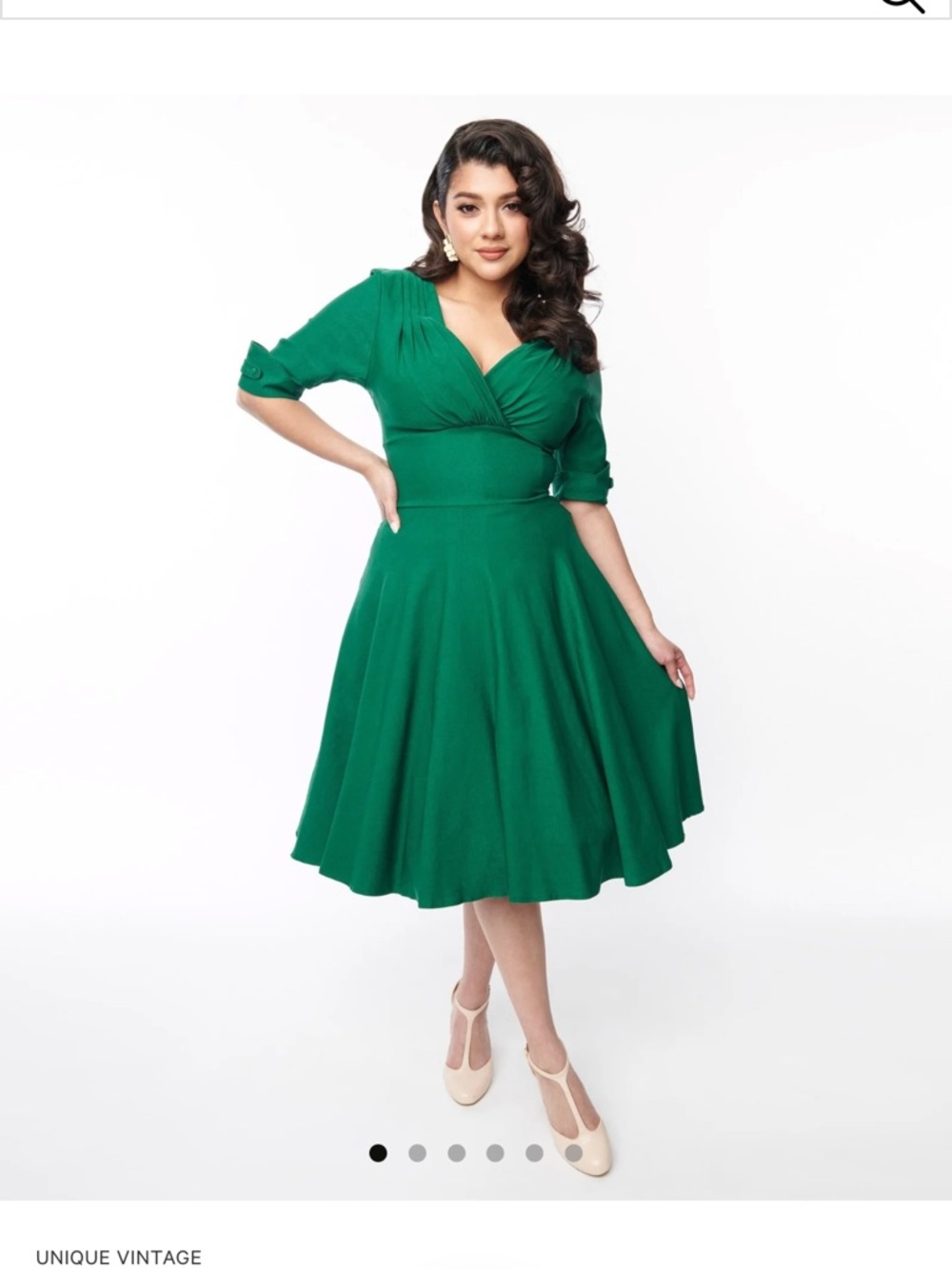 Unique Vintage Green Retro Fit-and-Flare Midi Dress